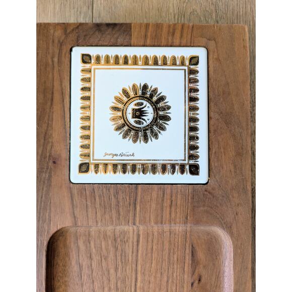 Vintage Georges Briard Wood & Ceramic Cheese Charcuterie Cutting Board 16"x7.25" - Picture 4 of 10
